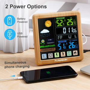 FLOUREON Stazione Meteorologica Automatica Digitale Wireless Colore del legno - Ilgrandebazar