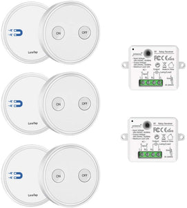 Paio Interruttore per Luce Senza Fili, LoraTap 3pz Interruttori Remoto con 2 Ricevitori a Relè 2500W, Telecomando 200m 230V, On/Off Wireless Switch per Lampade e Apparecchi Elettrici
