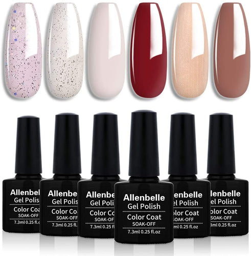 Allenbelle Smalto Semipermanente Smalti Semipermanenti Per Unghie Nail Polish UV LED Gel Unghie(Kit di 6 pcs 7.3ML/pc) 004