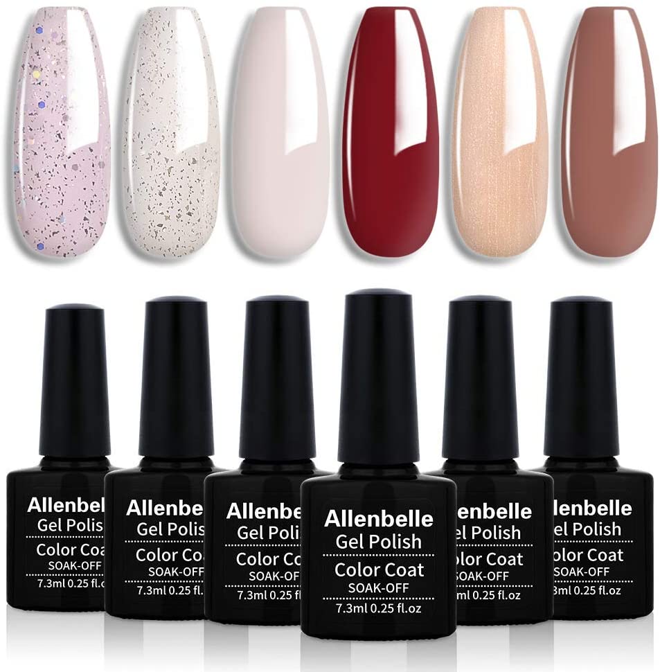 Allenbelle Smalto Semipermanente Smalti Semipermanenti Per Unghie Nail Polish UV LED Gel Unghie(Kit di 6 pcs 7.3ML/pc) 004