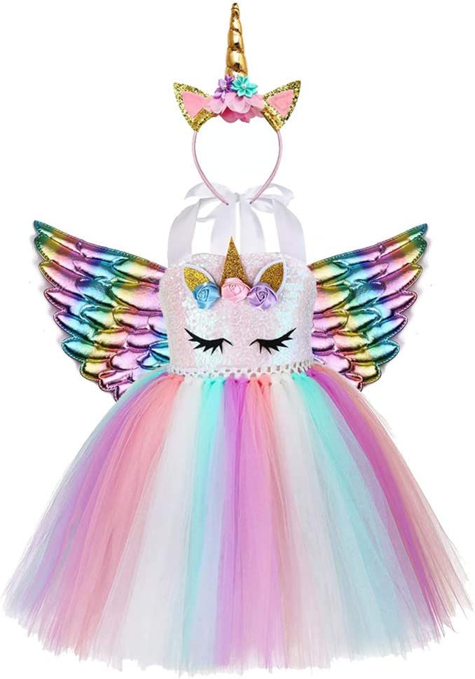 Arcobaleno Vestito Unicorno Carnevale Bambina Unicorno Arcobaleno