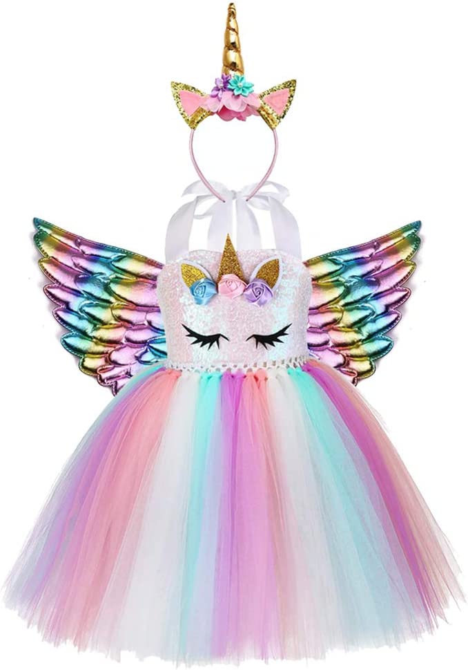 AJEUNGAIN Vestito Unicorno Bambina Paillettes Costume Carnevale