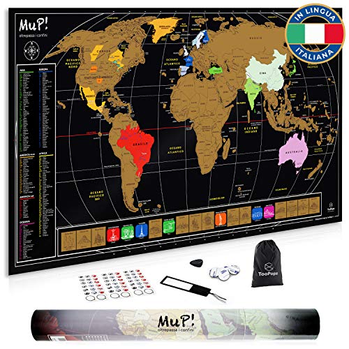 TooPopz® Mappa del In Lingua Italiana | Del Mondo 84x44cm - Oro / Nero - Ilgrandebazar