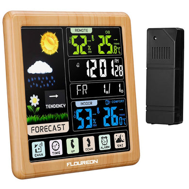FLOUREON Stazione Meteorologica Automatica Digitale Wireless Colore del legno - Ilgrandebazar