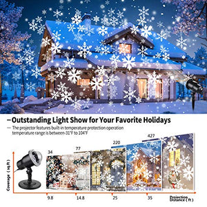 Proiettore Luci Natale con Fiocco di Neve, Proiettore Natale Esterno ed Interno IP65 con Telecomando,Decorazioni Natalizie per la Casa,Adatto per Natale,Compleanno, Capodanno