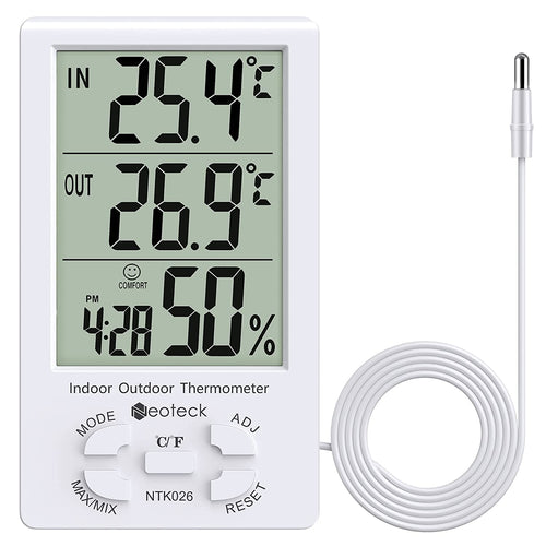 Neoteck Digitale LCD Termometro Igrometro Interno Esterno Misuratore bianco