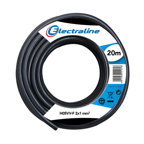 Electraline 11405 H05VV-F Cavo per Prolunghe, Sezione 2x1 mm, 20 M, Nero - Ilgrandebazar