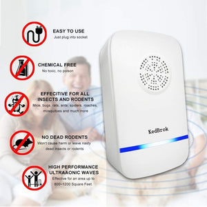 KedBrok 4 Pack Antizanzare Ultrasuoni, Repellente ad Ultrasuoni Anti Zanzare Dispositivi Antizanzare Insetti Ragni Topi Mosche Parassiti Ratti Scarafaggi Formiche