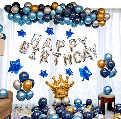 Ponmoo Feste di Compleanno con Palloncini Argento Oro Blu, 124 Pezzi