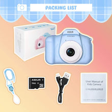 Carica l'immagine nel visualizzatore di Gallery, ASIUR Fotocamera Digitale per Bambini Giocattoli Fotocamera per Bambini Fotocamera da 2 Pollici Schermo HD Videocamera 1080P Regali per Ragazzi e Ragazze da 3 a 8 Anni (Bleu)
