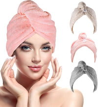 Carica l&#39;immagine nel visualizzatore di Gallery, Asciugamano Capelli a Turbante, Capelli asciutti Asciugamani in Microfibra Asciugacapelli Rapida, Asciugatura Rapida Assorbimento Acqua Asciugatura Capelli Cottone Femmina Cuffia Doccia ( lot de 3)