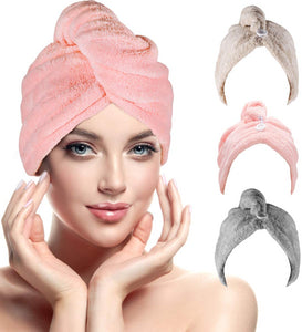 Asciugamano Capelli a Turbante, Capelli asciutti Asciugamani in Microfibra Asciugacapelli Rapida, Asciugatura Rapida Assorbimento Acqua Asciugatura Capelli Cottone Femmina Cuffia Doccia ( lot de 3)