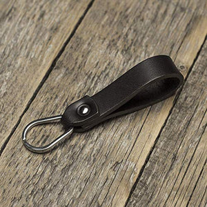 Nero portachiavi di pelle con anello a forma goccia