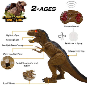 Dinosauro Telecomandato Giocattolo Elettrico - LED Giocattoli di Dinosauro T-REX Realistici RC con Occhi Luminosi, Camminare, Ruggire, Spruzzare, Regalo Giocattolo Robot per Ragazzi Ragazze Bambini