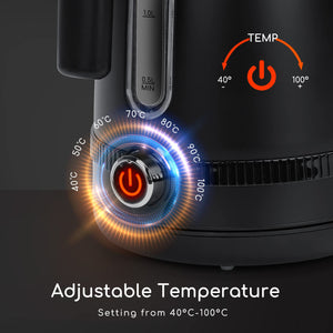 Aigostar Loki - Bollitore Elettrico Temperatura Regolabile 40-100 ℃, Bollitore in Acciaio Inox con Display Digitale LED, 1,7 Litri 2200W, Funzione di Mantenimento Caldo, Senza BPA, Nero
