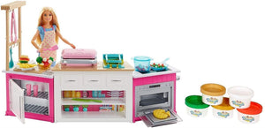 Barbie FRH73 - Cucina da Sogno con Bambola, 5 Aree di Gioco, Pasta Modellabile, Luci e Suoni, Giocattolo per Bambini 4 + Anni