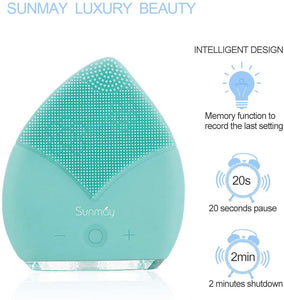 【Sunmay Leaf】SUNMAY Spazzola Viso Pulizia Silicone, Massaggiatore Elettrico del viso Impermeabile Detergente viso e Esfoliante, Ricaricabile con vibrazioni Sonico Dispositivo di Pulizia del