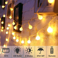 Carica l&#39;immagine nel visualizzatore di Gallery, BETECK Catena Luminosa, Luci Stringa 10m Lampadina Illuminazione 100 LED Bulbo Lampade Con 8 Modalità Flash per Ghirlanda Decorazioni Casa, Festa, Matrimonio, Giardino (Bianco Caldo)