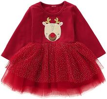 Carica l'immagine nel visualizzatore di Gallery, Borlai Neonate Natale Vestito dal Tutu Carino Maniche Lunghe Outfits Partito Vestito Rosso 1-4 Anni [Elk]