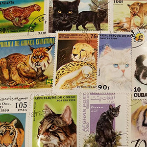 Worldwide Cats Collection Wild / Lions / Pet 100 Different Stamps!...