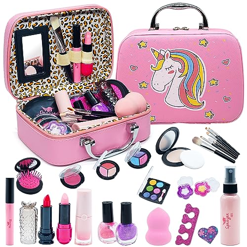 Unicorno Trucchi Bambina Set - 27 pezzi Trousse Trucchi Bambina Anallergici,Lavabile Set Di Trucchi Per Bambini,Valigetta Trucco Bambina,Giochi Bambina Natale Compleanno Regalo 3 4 5 6 7 8 9 10 Anni