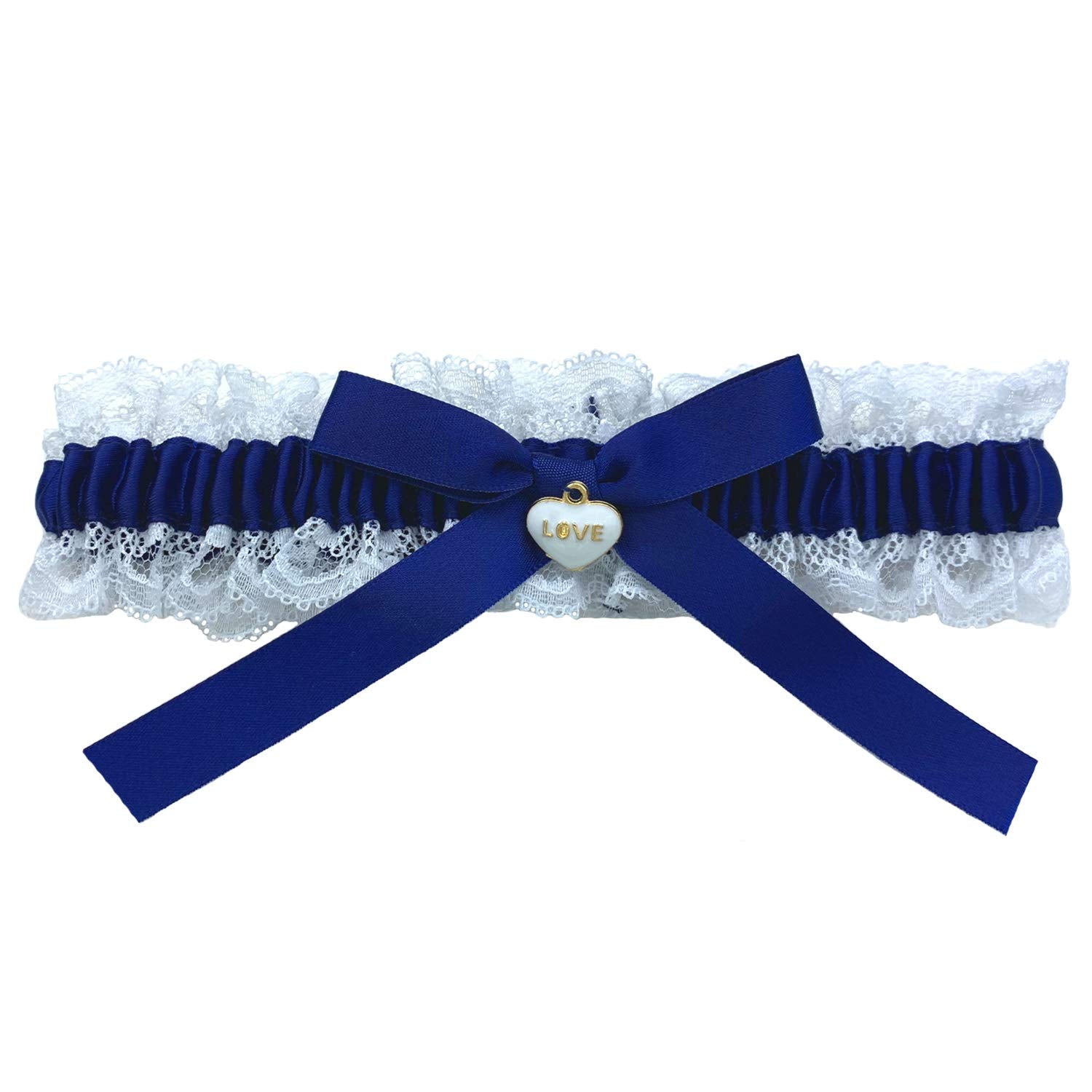 Amore Giarrettiera Da Sposa In Pizzo Bianco E Raso Con Fiocco Blu - Regalo Matrimonio In Scatola Regalo