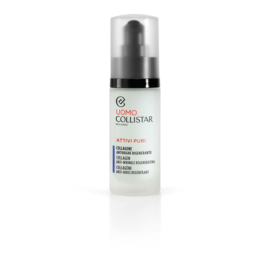 Collistar Attivi Puri Uomo Collagene Anti- rughe Rigenerante, Siero ricompattante idratante elasticizzante, Uso quotidiano, Anche dopo la rasatura, Ideale anche per pelli sensibili, 30 ml