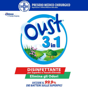 Oust 3 in 1 Spray Disinfettante 400 ml, per Superfici e Tessuti, Uccide il 99,9% dei Batteri ed Elimina gli Odori