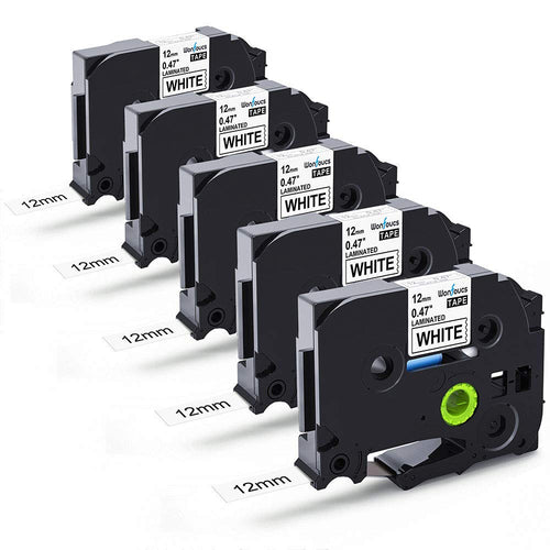 Nastro per Etichette Wonfoucs Compatibile 12mm, Nero su Bianco, 5 Pack - Ilgrandebazar