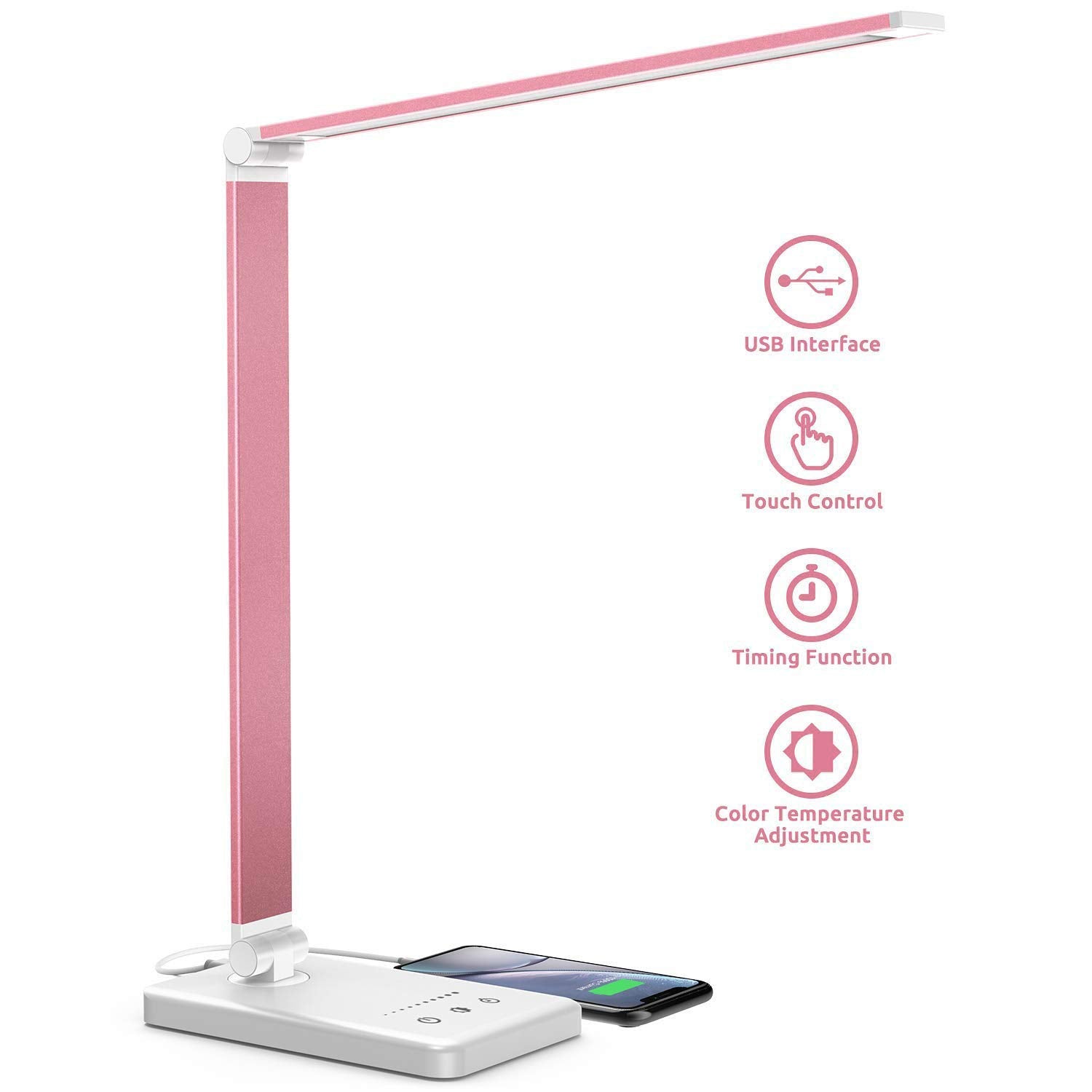 Veramz Lampada da Scrivania LED, Tavolo, 5 Modalità Colore, Rosa –