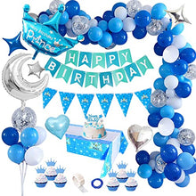 Carica l'immagine nel visualizzatore di Gallery, Palloncini Compleanno Ragazzo, TOLOYE Decorazioni Compleanno, Happy Birthday Banner, Blu Palloncini con Coriandoli con Lettere,Tovaglia per Ragazzo, Baby Shower,Compleanno, Decorazioni per Feste