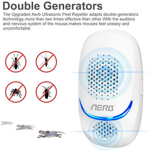 [2020 NEW] Aerb Repellente ad Ultrasuoni, 10W Antizanzare Ultrasuoni Portatile ad innesto, 100% Sicuro per Persone e Animali, per Topi, Pulci, Zanzare, Roditori, Scarafaggi, Formiche, Ragni, 2 Pezzi