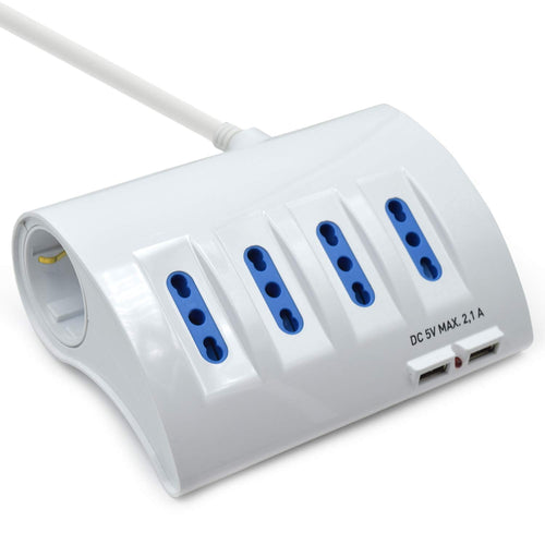 Ewent EW3934 Multipresa 5 prese (4 ITA + 1 ITA/Schuko) + 2 Pote USB, Bianco - Ilgrandebazar