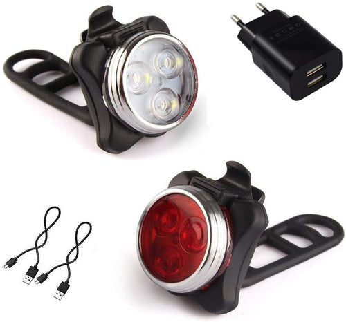 AMANKA Luci per Bicicletta, Set Luce Bici LED Light con 5V/2A Caricabatterie, 400LM, Luci Bici LED di Avvertimento Set Fari Posteriori Combinazioni