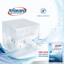 Carica l'immagine nel visualizzatore di Gallery, Ariasana Kit Mini Deumidificatore, Assorbi umidità fino a 30 m², Assorbiumidità anche per cantina, stanzino, bagno, cucina, camper, Dispositivo e 1 ricarica in sali da 450 g