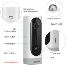 Carica l'immagine nel visualizzatore di Gallery, Videocamera di Sorveglianza, Telecamera di Sicurezza IP Ricaricabile con Batteria Incorporata e Rilevamento del Movimento PIR, Visione Notturna, LED a Infrarossi, Audio Bidirezionale
