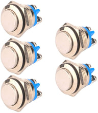 Carica l'immagine nel visualizzatore di Gallery, Gebildet 5pcs 16mm 5A 250VAC Pulsante Momentaneo Terminali a Vite Pulsante Impermeabile in Metallo in Acciaio Inossidabile(Testa Alta)