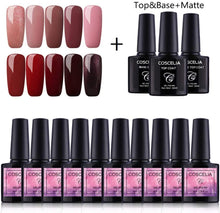 Carica l&#39;immagine nel visualizzatore di Gallery, Coscelia kit 10pc semipermanenti per unghie il Top coat il Base coat e il Matt Top coat Smalto per Unghie gel semipermanente gel ricostruzione unghie