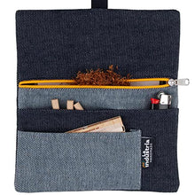 Carica l'immagine nel visualizzatore di Gallery, Portatabacco in Tessuto Jeans Denim - Astuccio Porta Tabacco Cartine Filtri, e accendino (Cerniera gialla)
