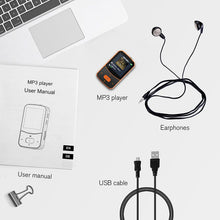Carica l'immagine nel visualizzatore di Gallery, Lettore MP3 Bluetooth 5.0 – MP3 Bluetooth Running, suono di fascia alta, radio FM, registrazione vocale, e-book, pedometro, schermo a colori da 1,5 pollici, supporto fino a 128 GB di schede