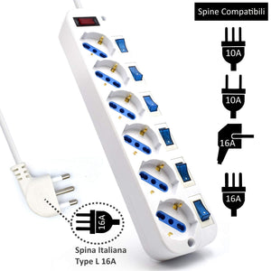 Ewent EW3930 Multipresa 6 prese bipasso ITA /Schuko con 6 int., Bianco - Ilgrandebazar