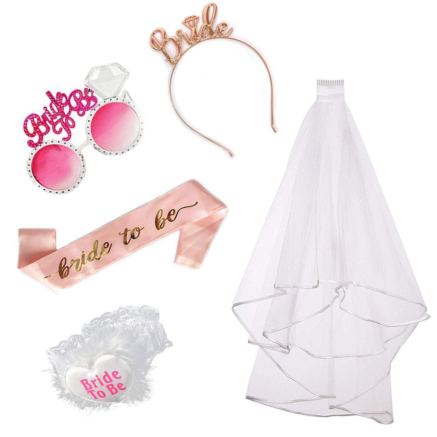 Velo Da Sposa Con Fascia 'Bride To Be' - Set Accessori Matrimonio In Bianco E Oro - Foto 4