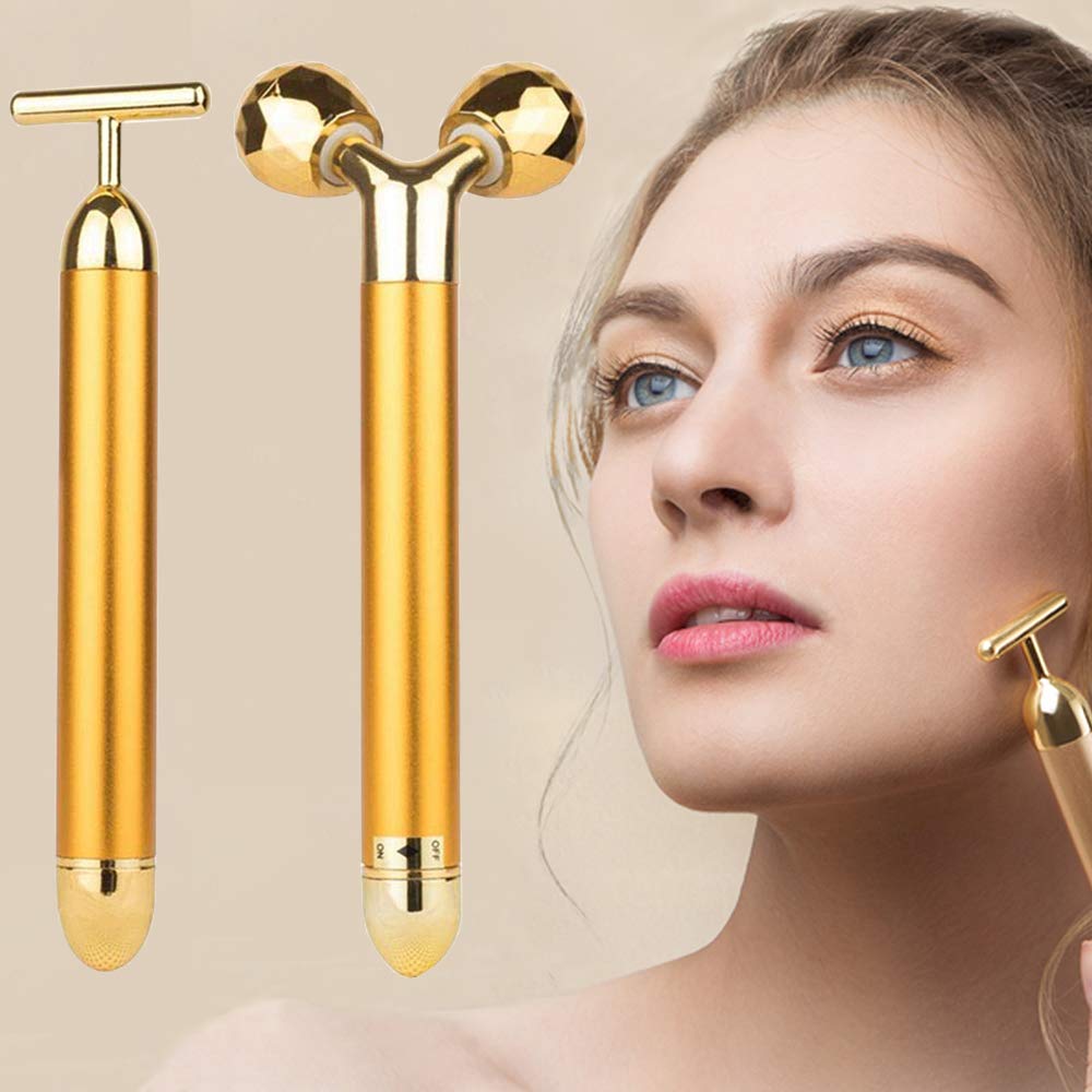 2-IN-1 Beauty Bar Rullo massaggiatore viso 24k Golden Pulse, massaggiatore... - Ilgrandebazar