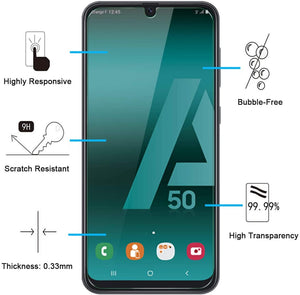 NEW'C 2 Pezzi, Vetro Temperato per Samsung Galaxy A50 (SM-A505F), Pellicola Prottetiva Anti Graffio, Anti-Impronte, Senza Bolle, Durezza 9H, 0,33mm Ultra Trasparente, Ultra Resistente