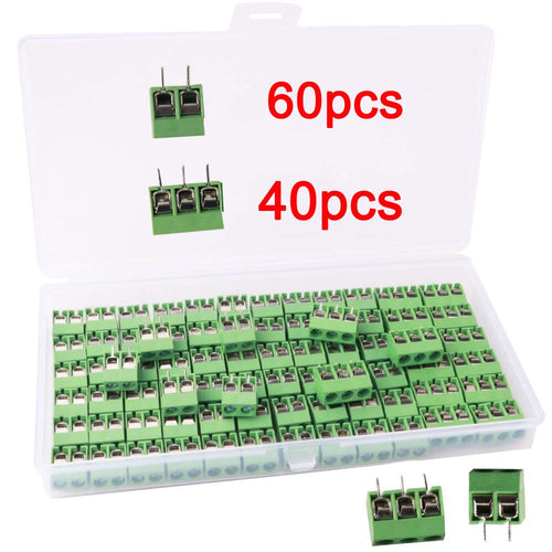 RUNCCI 100 Pezzi 5mm 2 Pin / 3 Morsettiera a Vite PCB Blu per Prototipo...