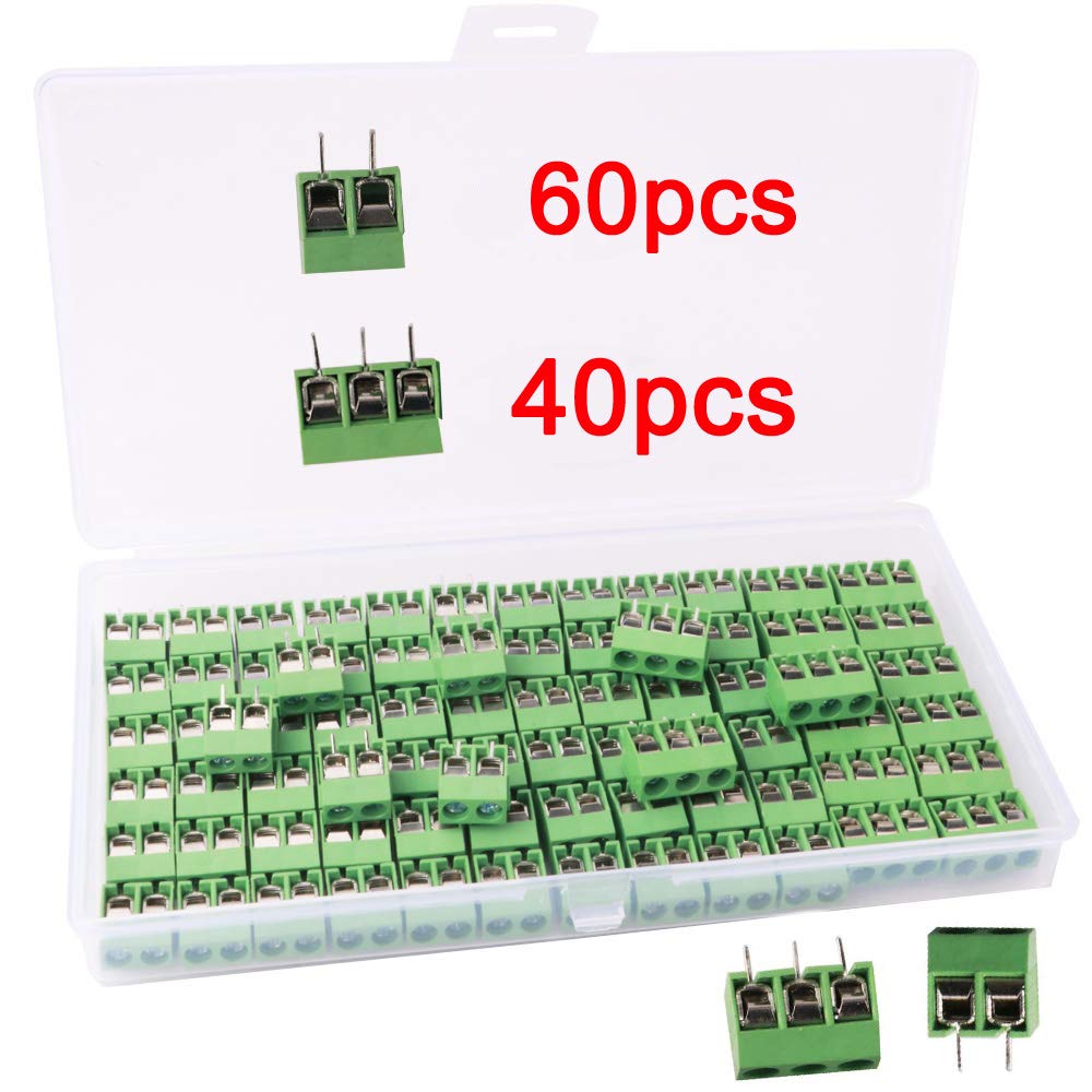 RUNCCI 100 Pezzi 5mm 2 Pin / 3 Morsettiera a Vite PCB Blu per Prototipo...