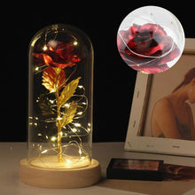 Carica l&#39;immagine nel visualizzatore di Gallery, Duokon Luce a LED Fiore Rosa conservata con Coperchio in Vetro e Base Rosso - Ilgrandebazar