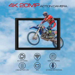 Apexcam 【2019 Nuova】 Action Cam PRO Fotocamera 4K EIS WiFi 20MP Ultra HD Nero - Ilgrandebazar