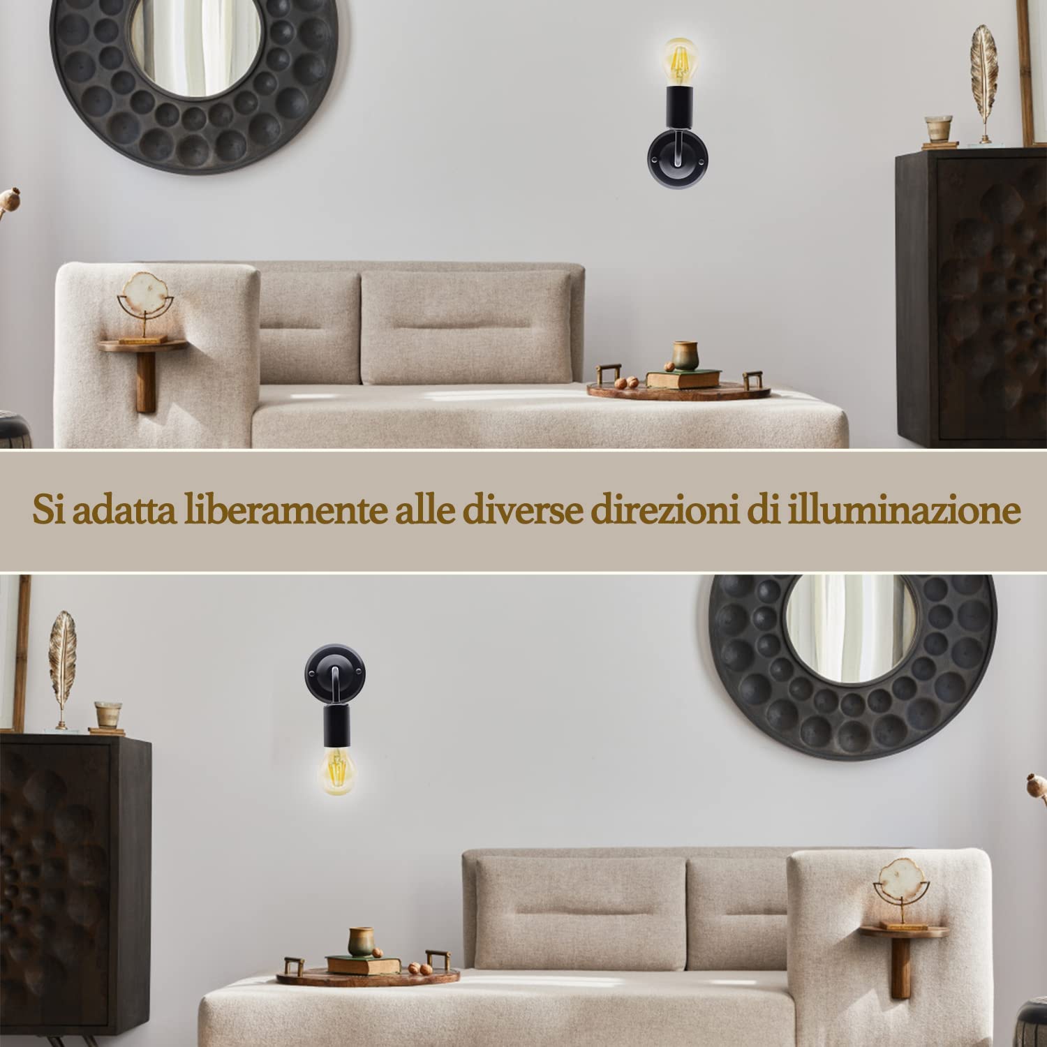 2 Lampade Da Parete Vintage E27 - Applique Industriale Retrò In Metallo Per Interni, Argento - Foto 7