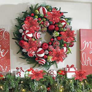 FINDIR 12 Pezzi Fiori di Natale Rossi Fiori Artificiali Natalizi Stelle di Natale Decorazioni Natalizie Natale Glitter Poinsettia Fiori di Natale Artificiali per Albero di Natale